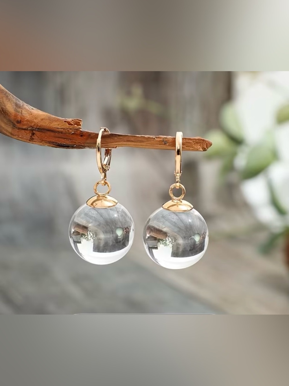 ✨ Clear Crystal Ball Drop Earrings | Gold Tone Huggie Hoops | Statement Jewelry